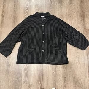 Bryn Walker Knit Tunic Womens‎ Small Black Pinstripe Stretch Button Up Lagenlook